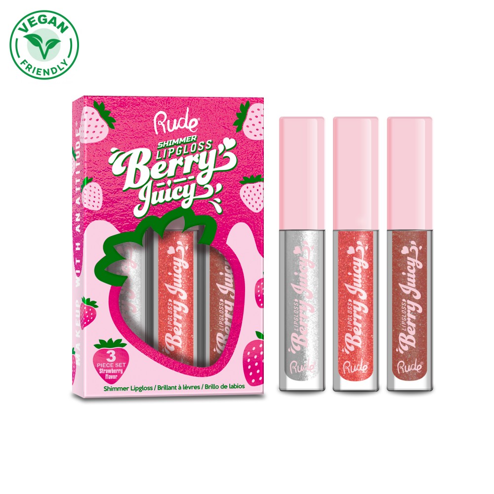 RUDE Berry SHIMMER Lip Gloss Set 3pc